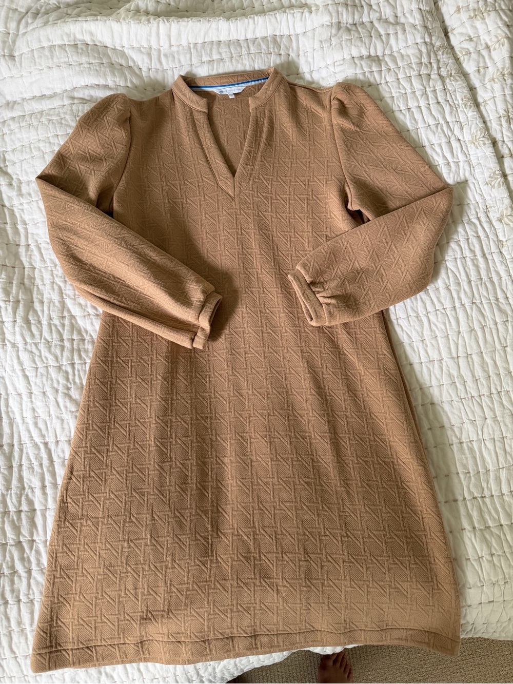 Southern Tide Camel Quilted Long-Sleeve Shift Dress